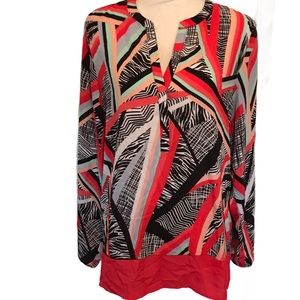 Valerie Stevens Colorful Long Sleeve V Neck Blouse